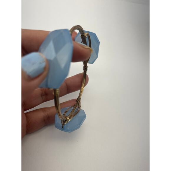 Vintage Blue Faux Stone Wrapped Wire Bangle Bracelet B18 - Picture 10 of 12